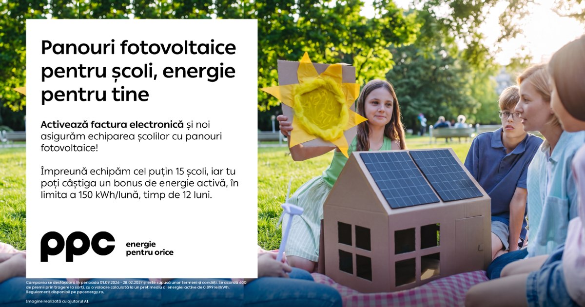 PPC Energie lansează campanie pentru dotarea școlilor cu sisteme fotovoltaice prin factura electronică